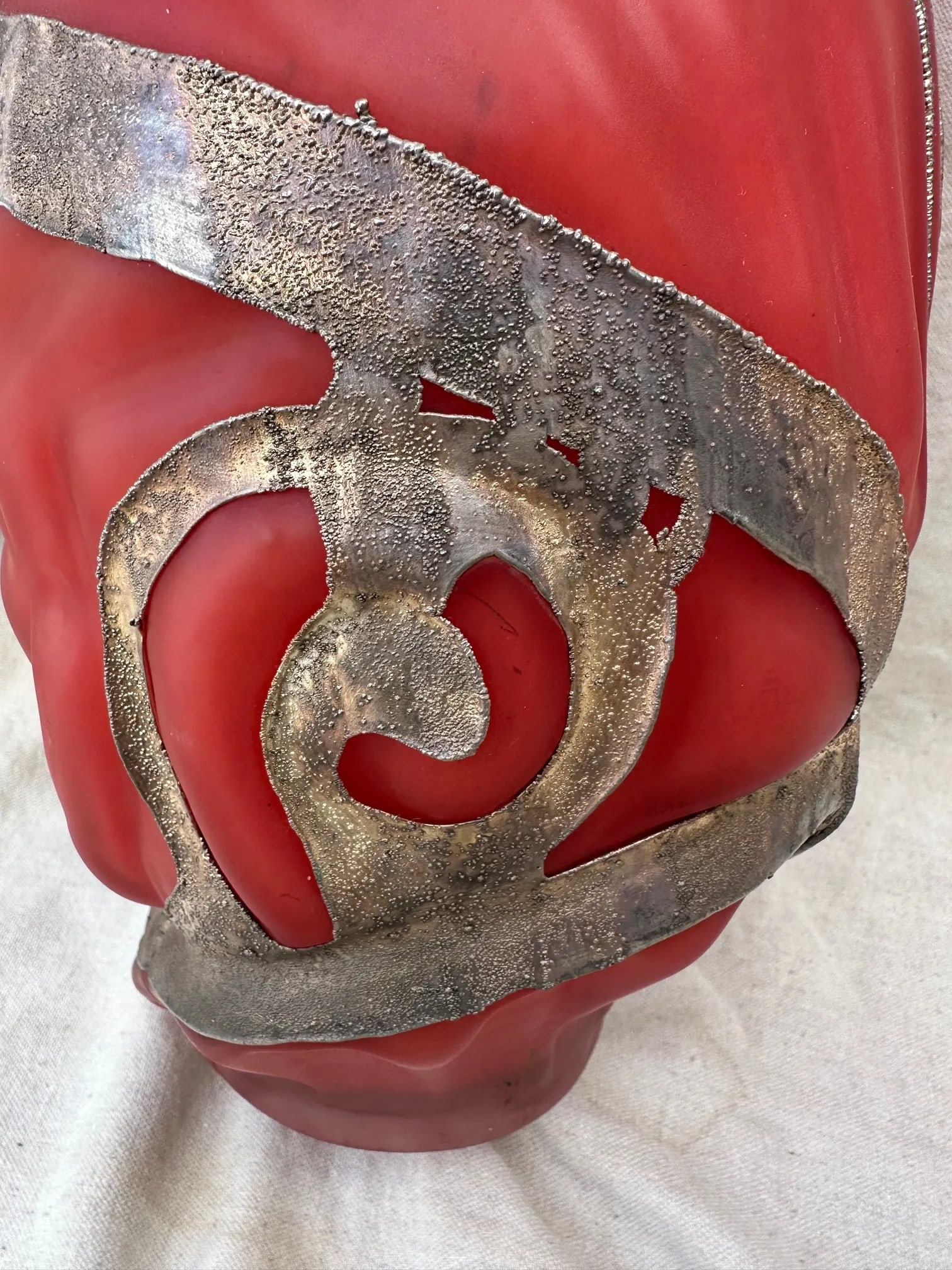 Vintage Ion Tamaian Large Red Blown Glass Vase, Signed - 4