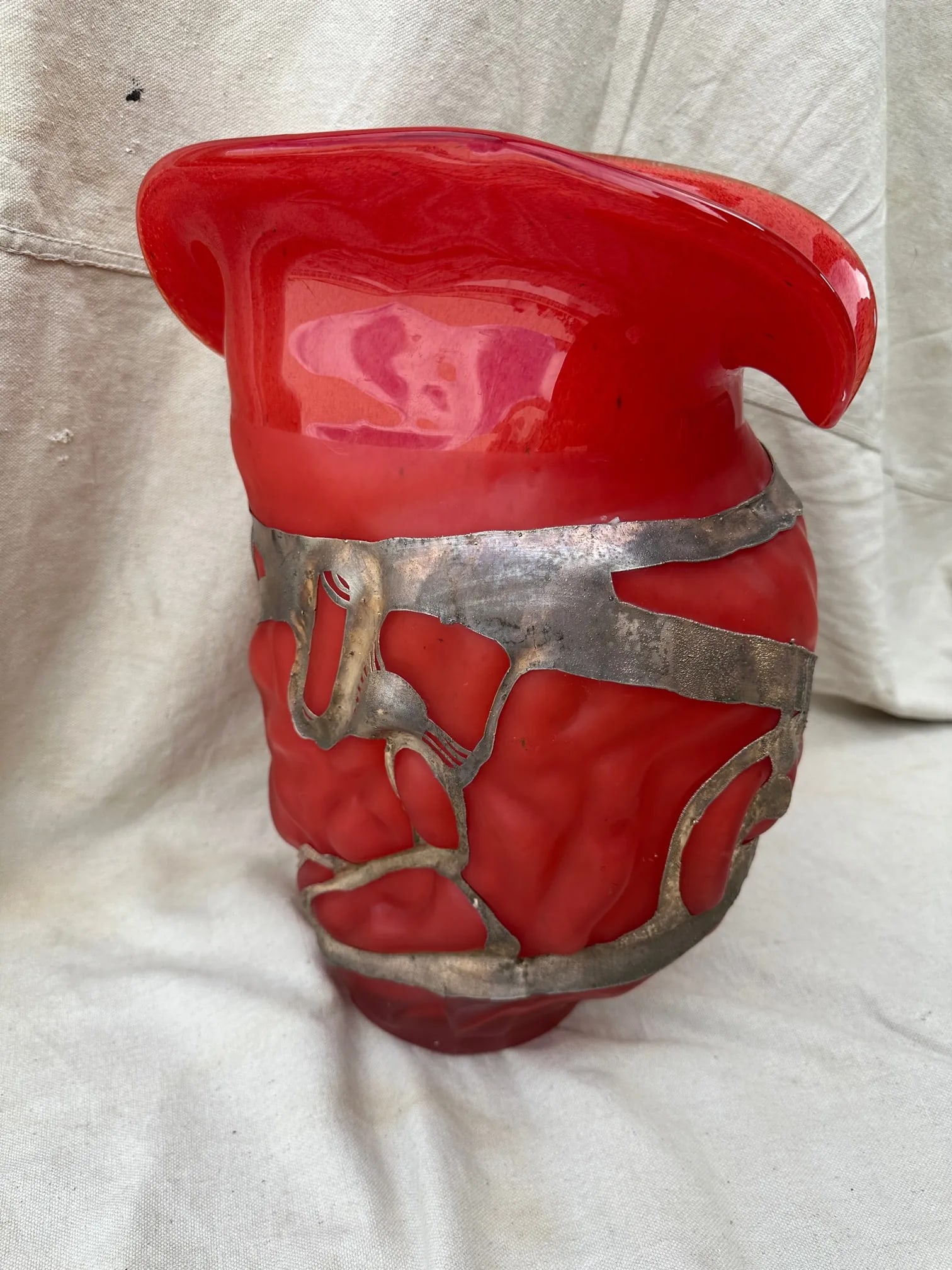 Vintage Ion Tamaian Large Red Blown Glass Vase, Signed - 5