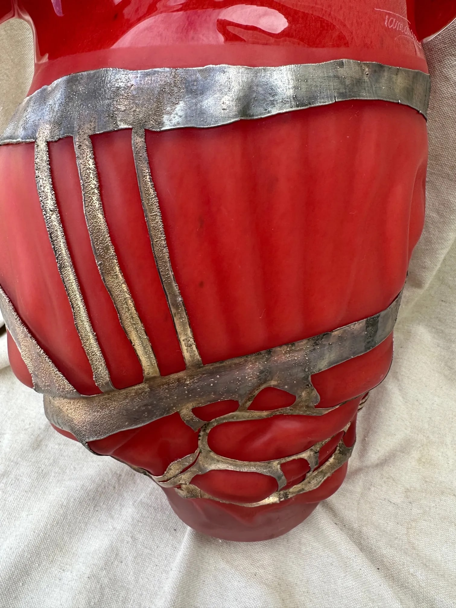 Vintage Ion Tamaian Large Red Blown Glass Vase, Signed - 6