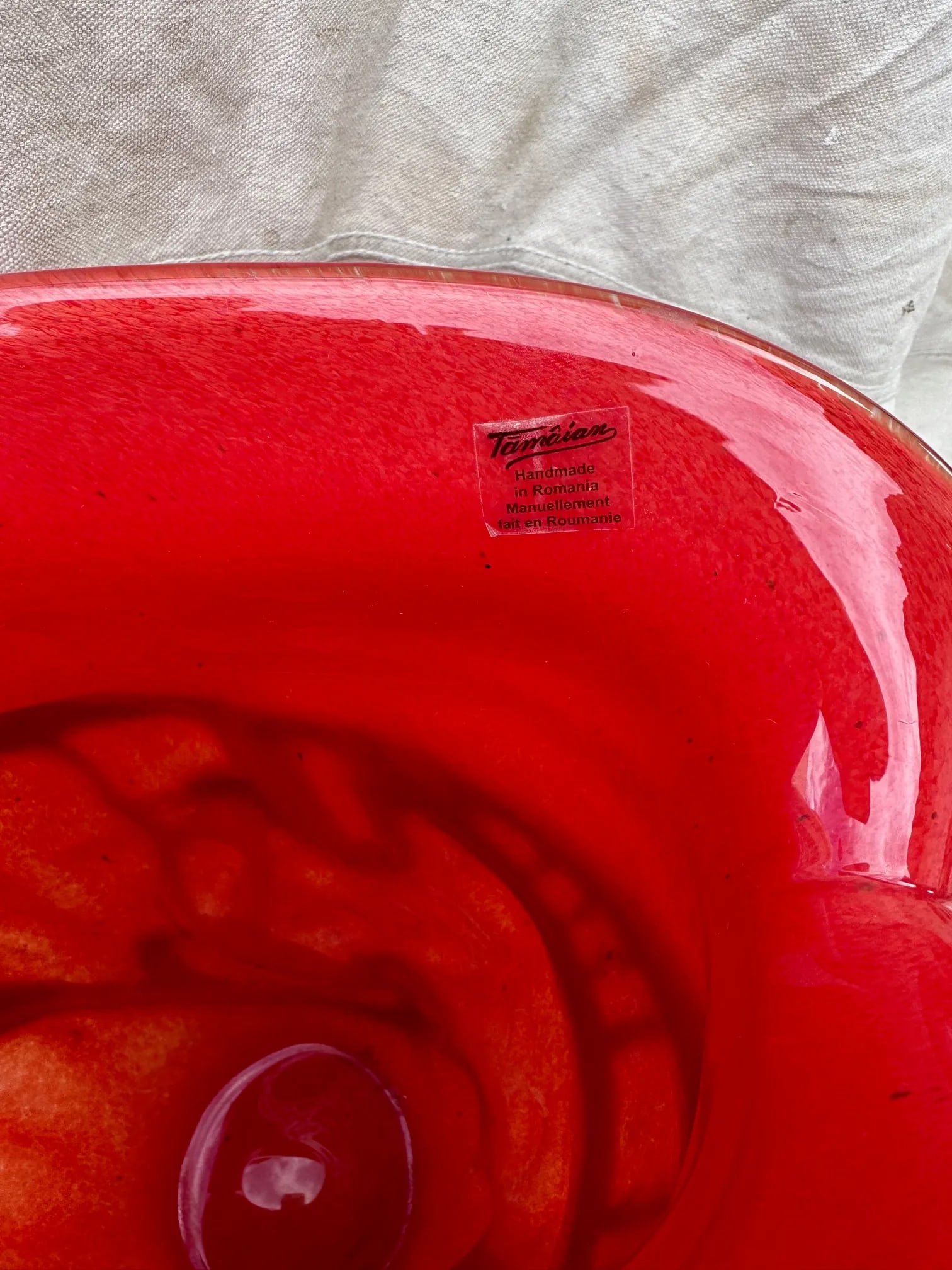 Vintage Ion Tamaian Large Red Blown Glass Vase, Signed - 7