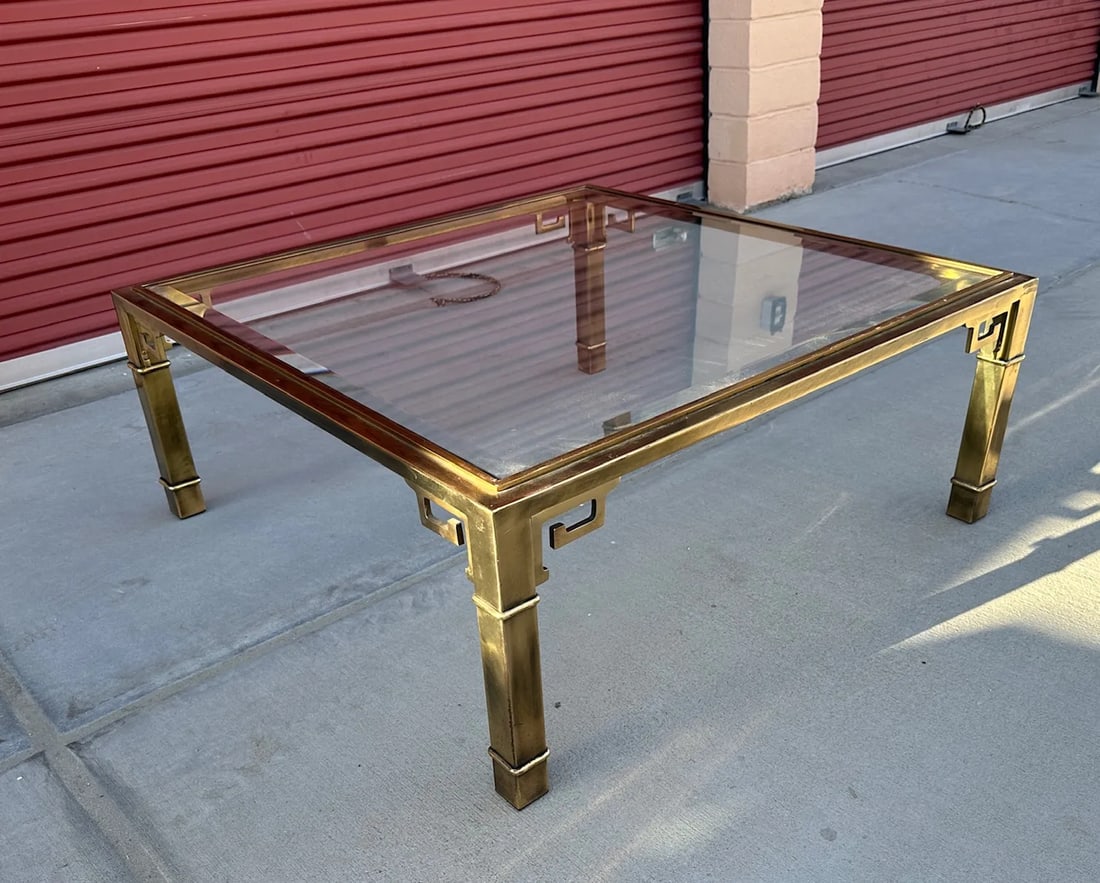 Vintage Mastercraft Greek Key Brass Coffee Table - 2