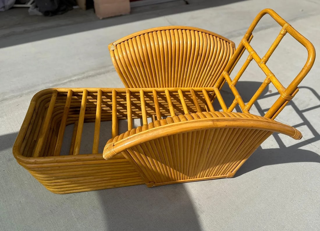 Vintage Paul Frankl Rattan Chaise Lounge - 5