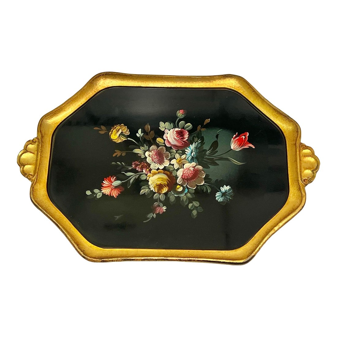 Vintage Bergdorf Goodman Italian Florentine Hand-Painted Tray Floral Design Decor (1 of 12)