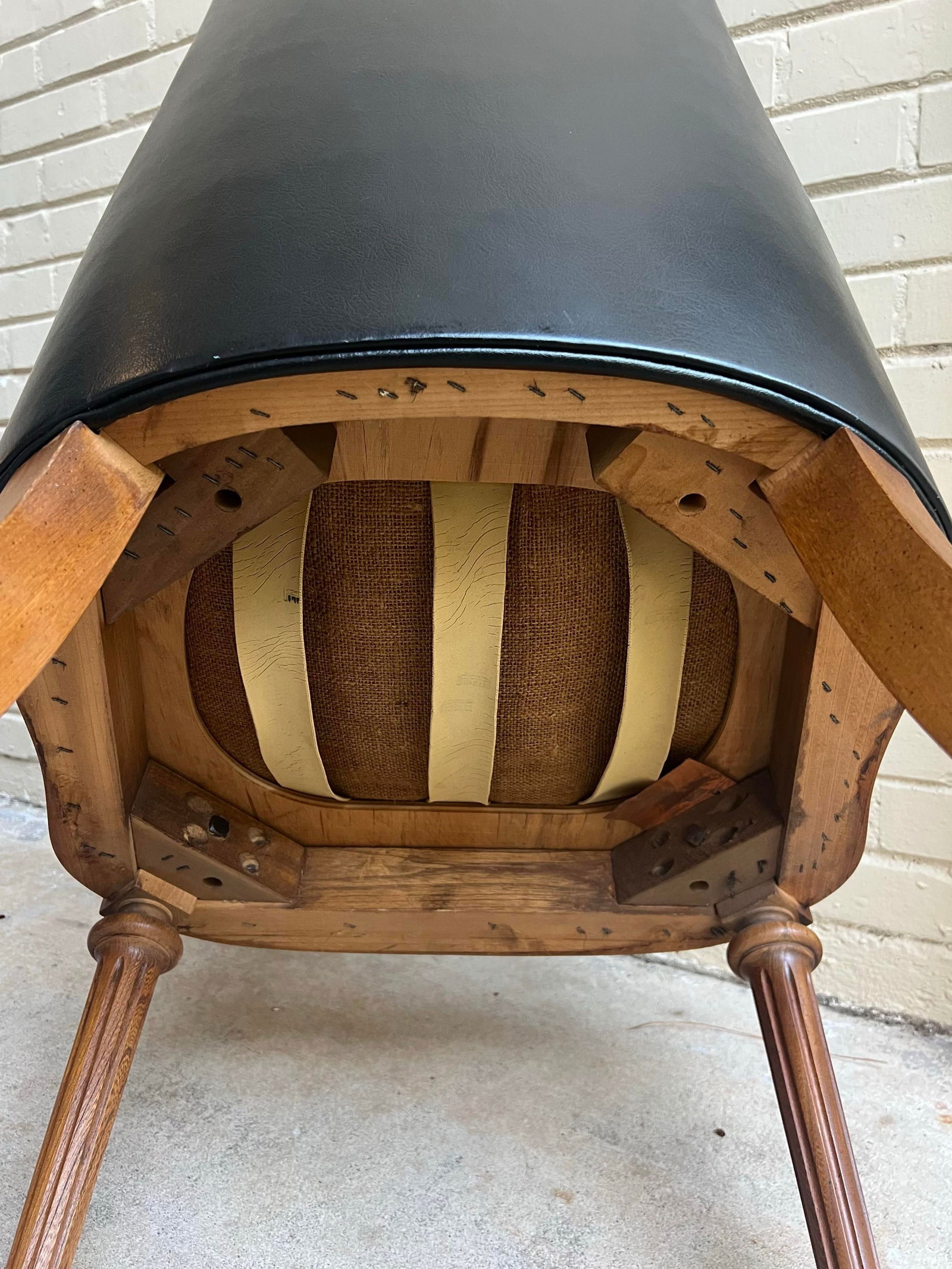 Chic Vintage Hollywood Regency Black Leather Side Chair With Brass Handle - 10