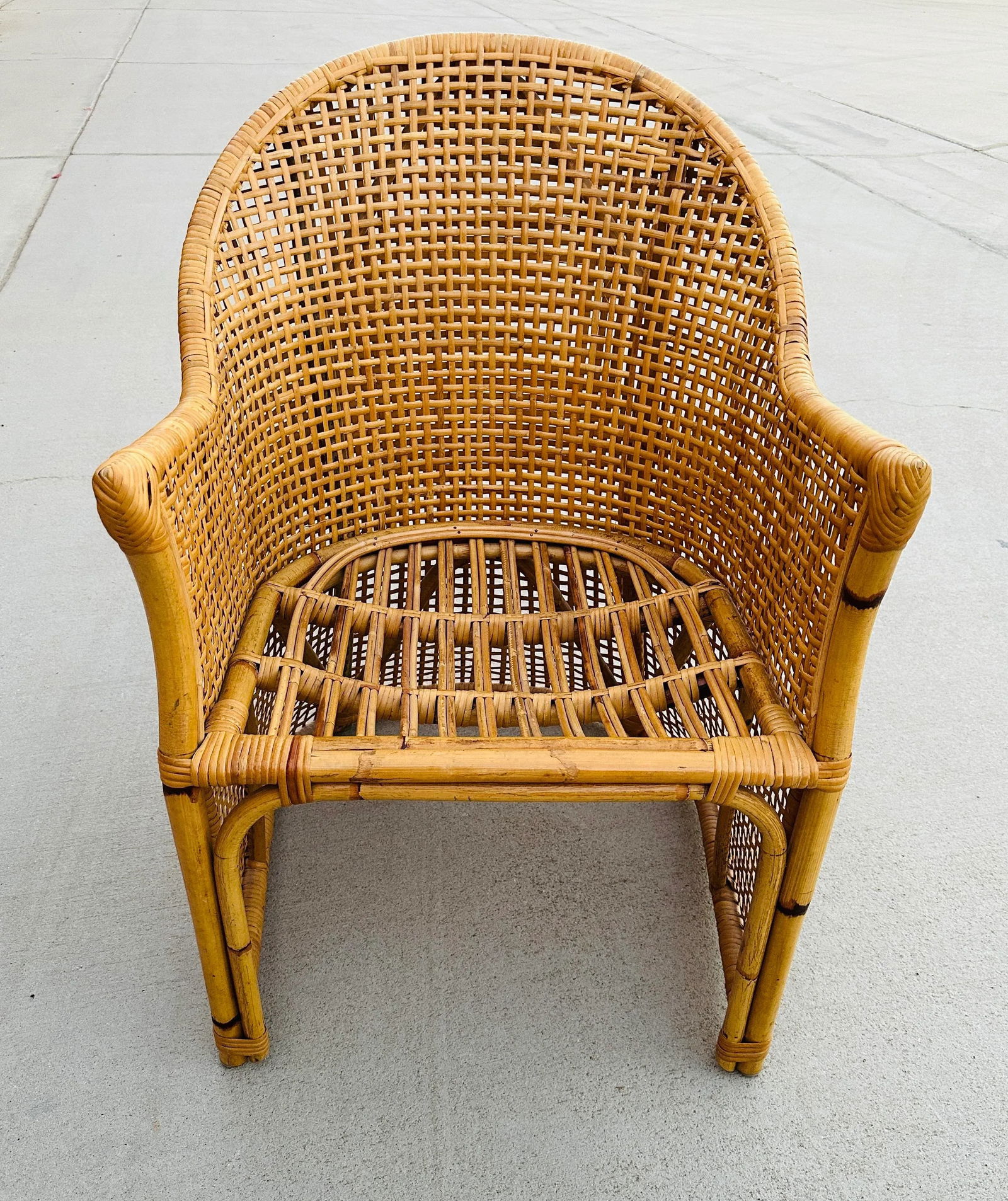 Vintage Coastal Woven Rattan Barrel Dinning Chair - 2