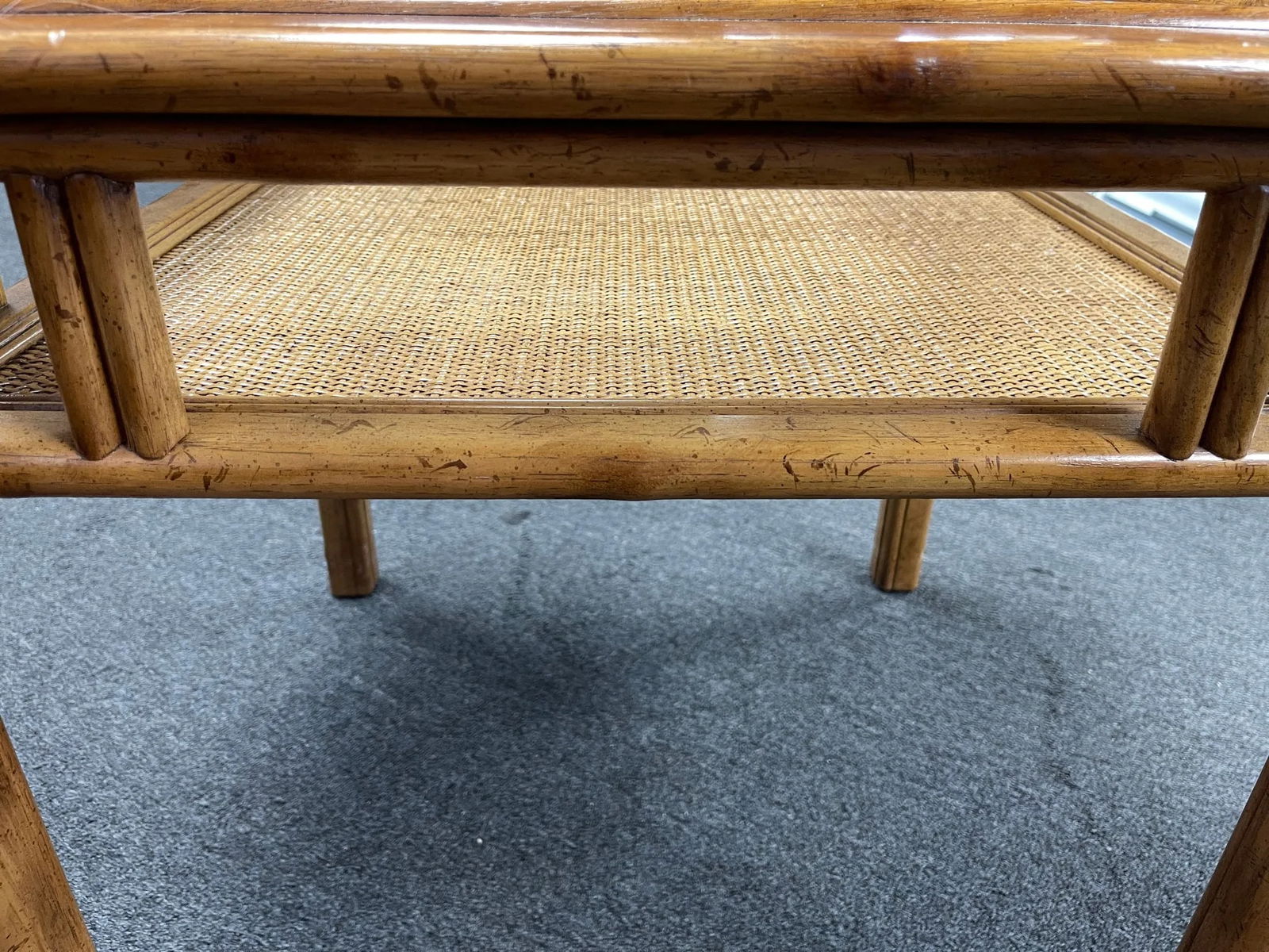 Vintage Drexel Captiva Faux Bamboo Woven Rattan Glass Top Side Table - 3