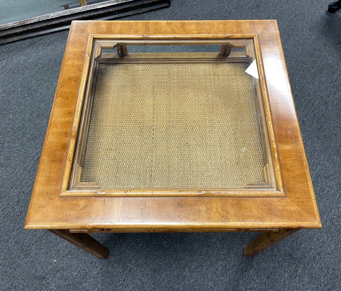Vintage Drexel Captiva Faux Bamboo Woven Rattan Glass Top Side Table - 6