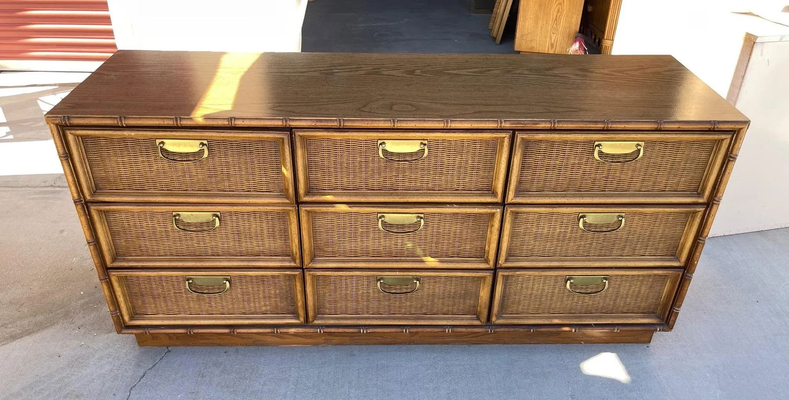 Vintage Mid-Century Thomasville 9 Drawer Faux Bamboo Dresser - 2