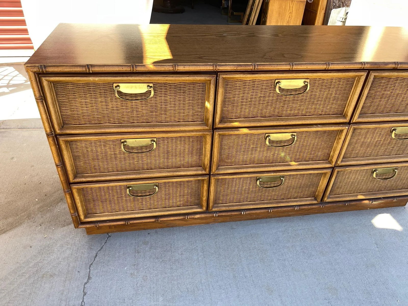 Vintage Mid-Century Thomasville 9 Drawer Faux Bamboo Dresser - 3