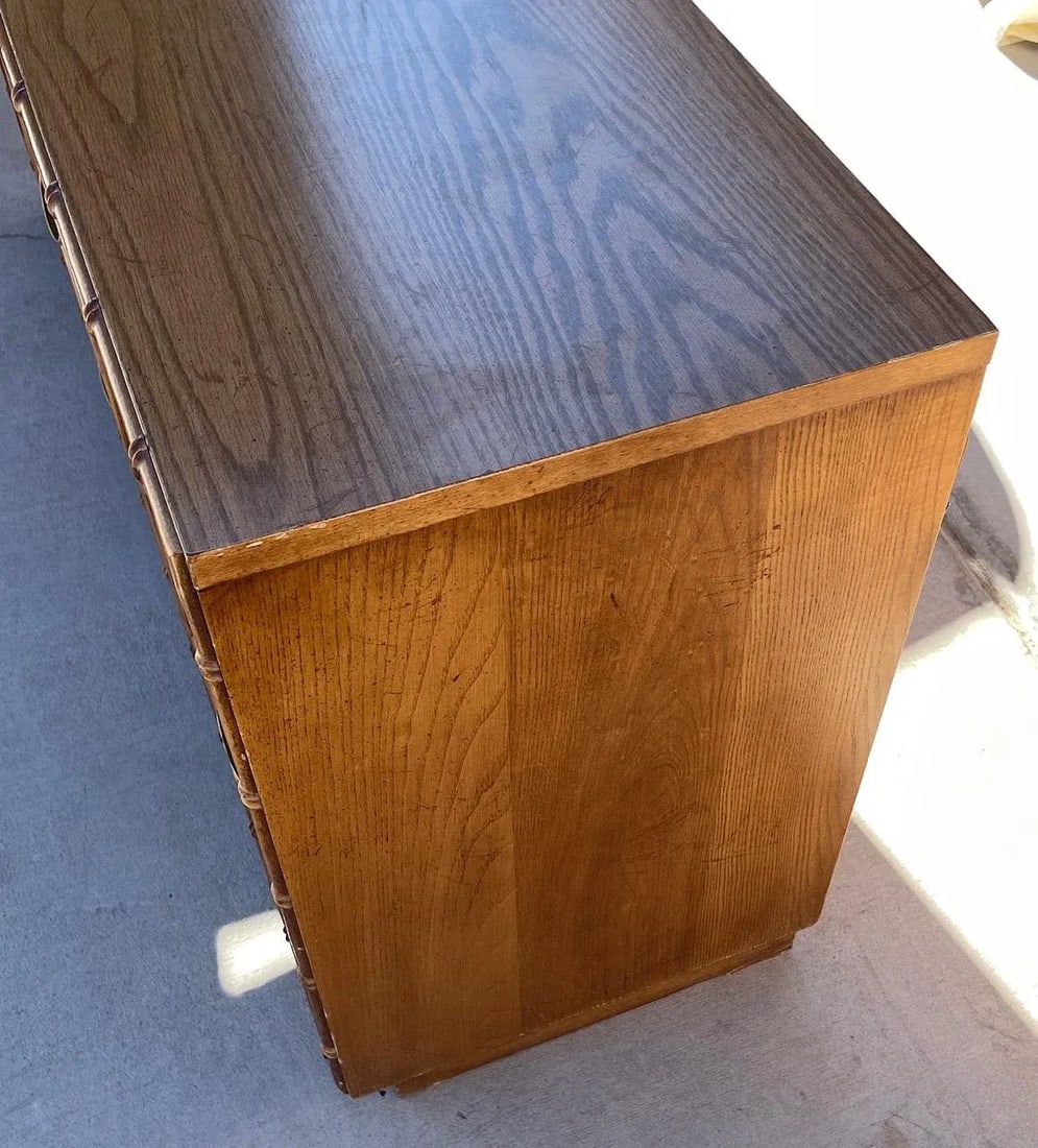Vintage Mid-Century Thomasville 9 Drawer Faux Bamboo Dresser - 6