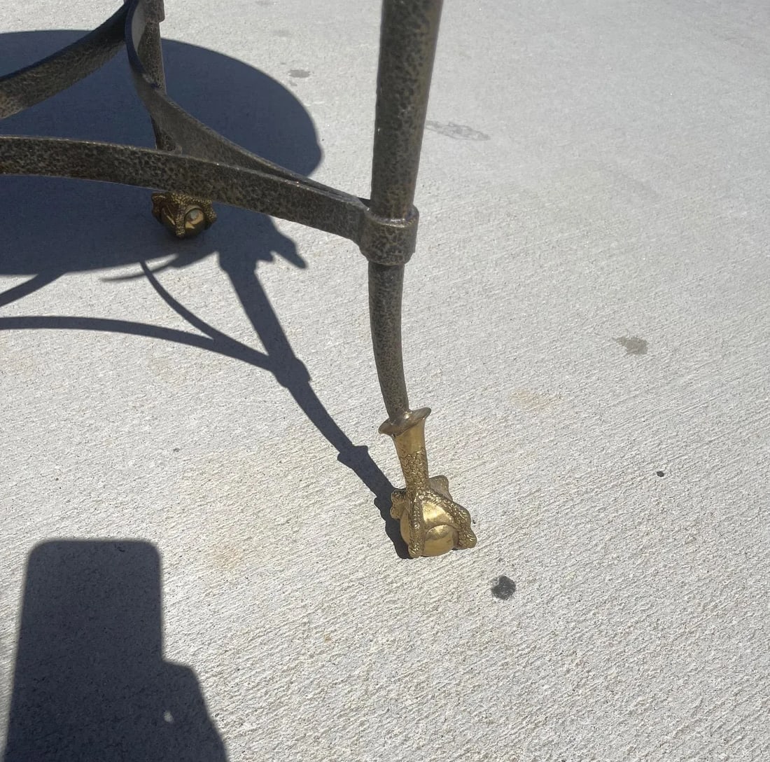 1970s Vintage Maitland Smith Brass & Marble Inlay Swan & Claw Foot Side Table - 5