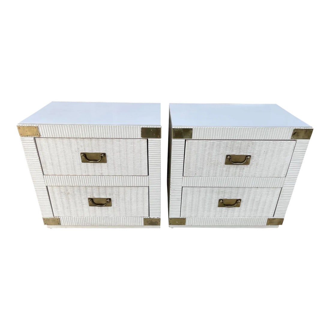Mid-Century Lea Furniture Pair of White Nightstands: Accepting offers at big discounts, put your offers in, I need to move items for new inventory Amazing Mid-Century Pair of Nightstands perfect for Palm Beach or Hollywood Regency setting. Drawer fronts
