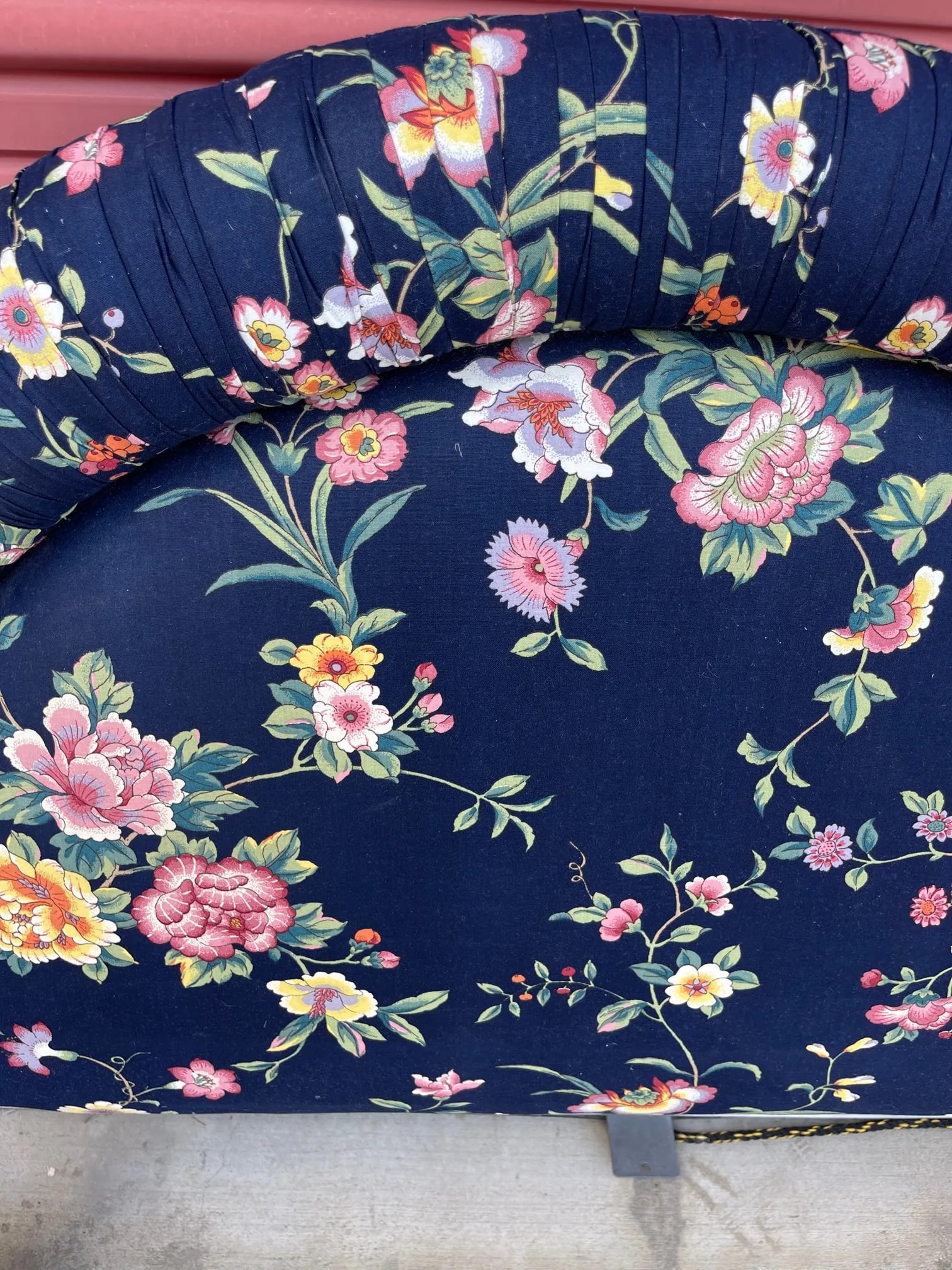 1980s Navy Blue Floral Upholstered Twin Headboard - 2