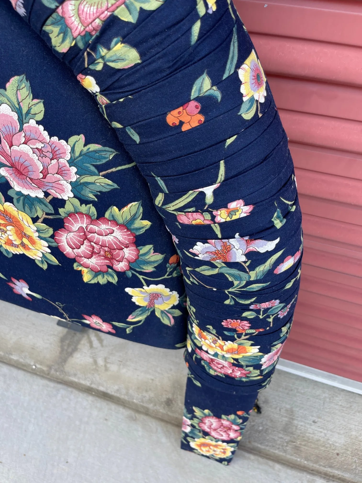 1980s Navy Blue Floral Upholstered Twin Headboard - 3