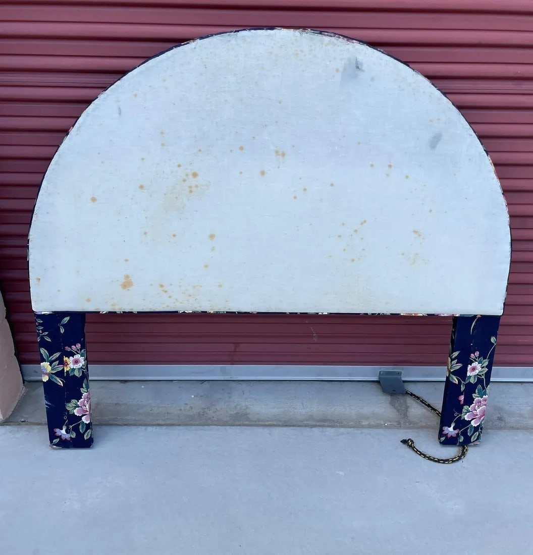 1980s Navy Blue Floral Upholstered Twin Headboard - 8