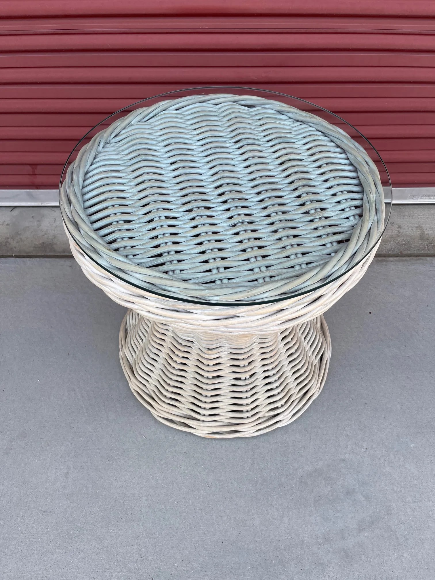 Whitewash Thick Woven Rattan Glass Top Accent Table - 2