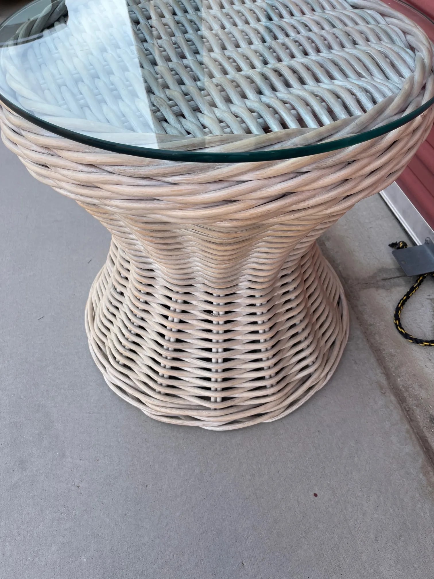 Whitewash Thick Woven Rattan Glass Top Accent Table - 4