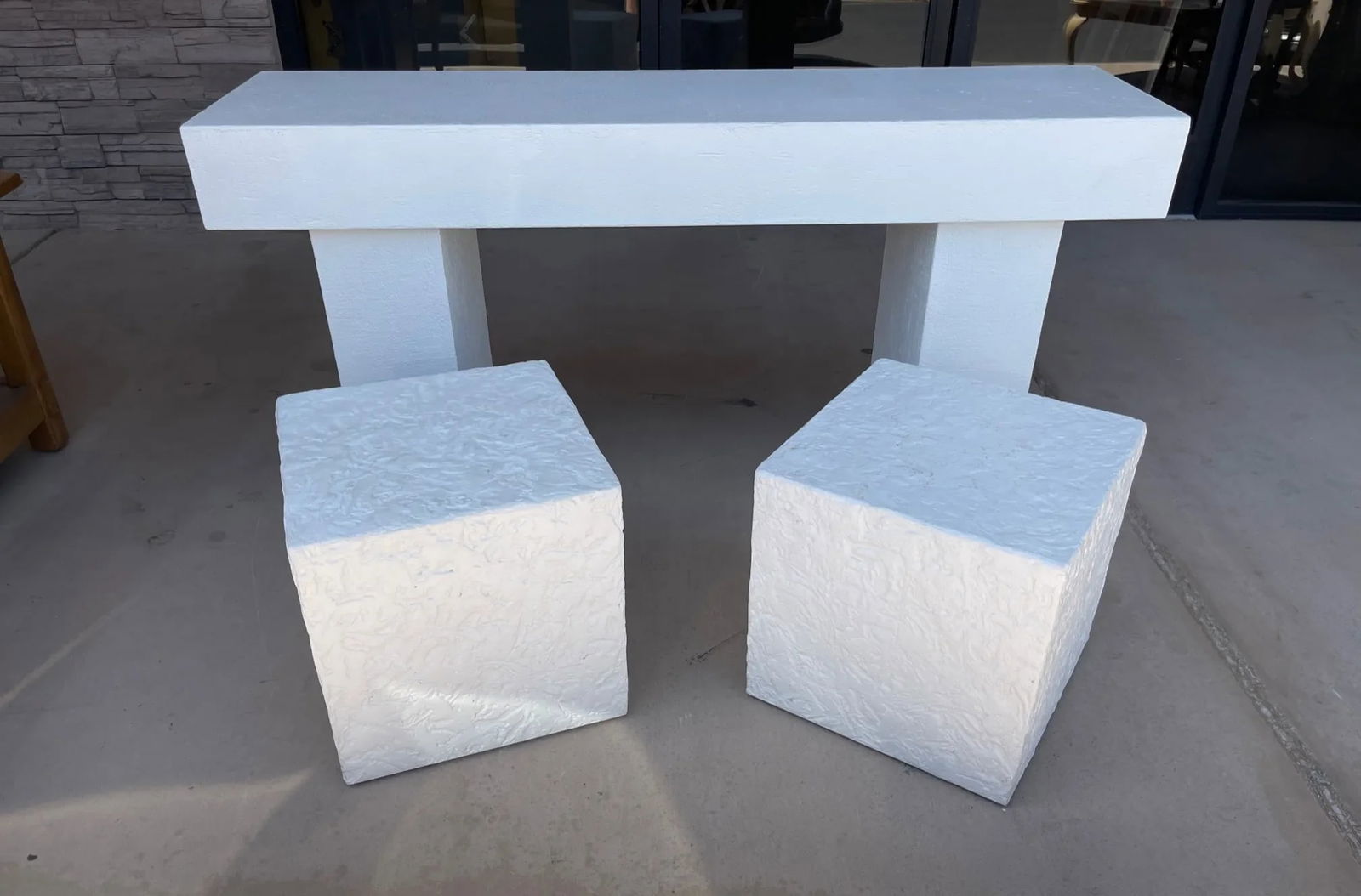 Vintage Postmodern White Textured Plaster Console Table - 8