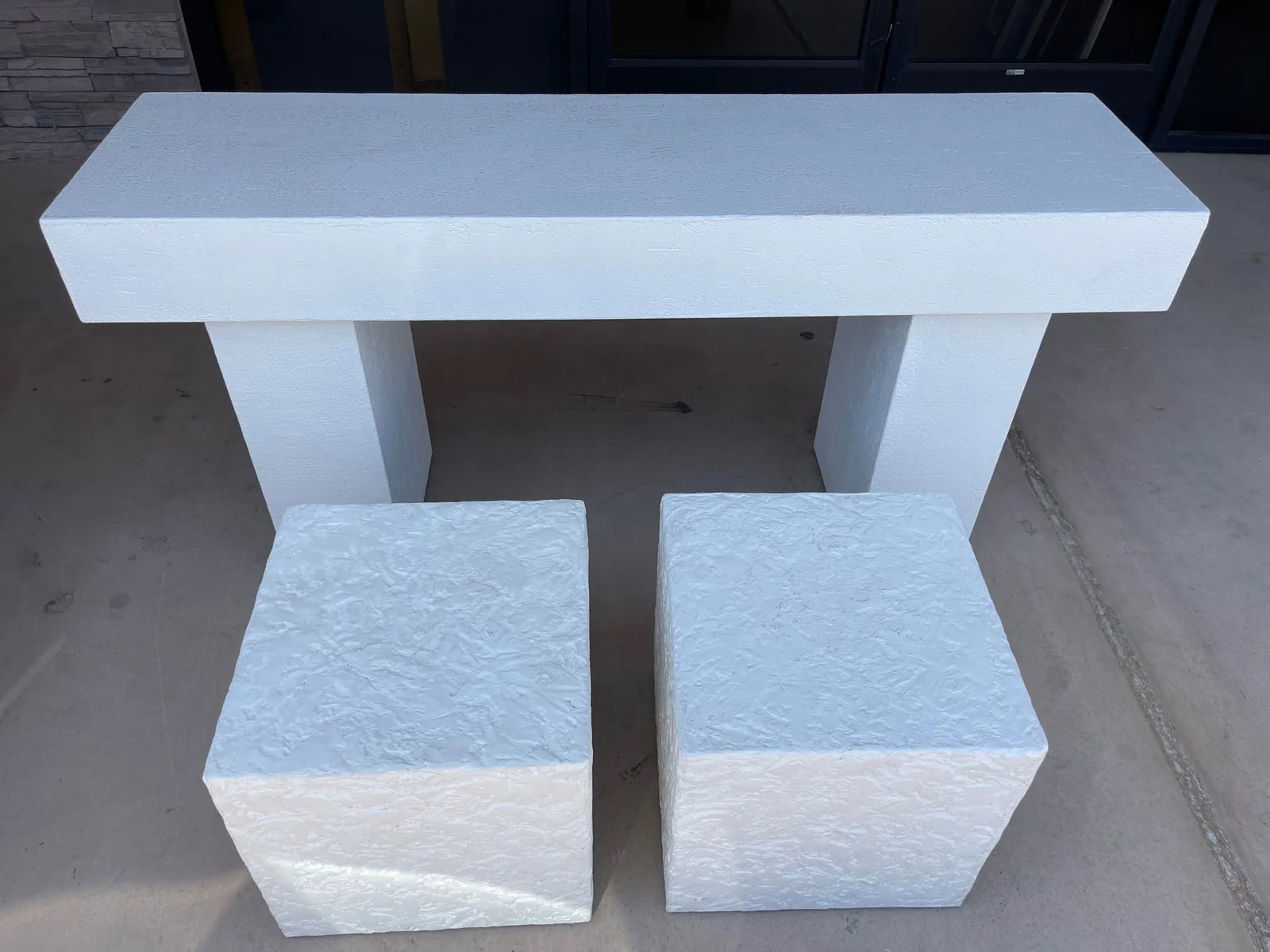 Postmodern White Textured Plaster Cube Side Tables-Pair - 5