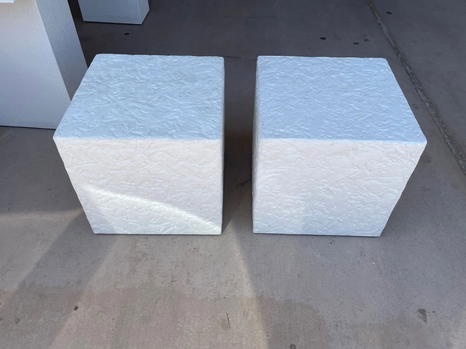 Postmodern White Textured Plaster Cube Side Tables-Pair - 6