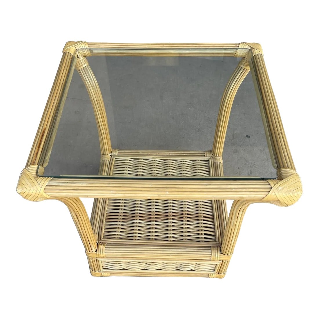 Palm Beach Style Woven Rattan Glass Top Side Table (1 of 6)