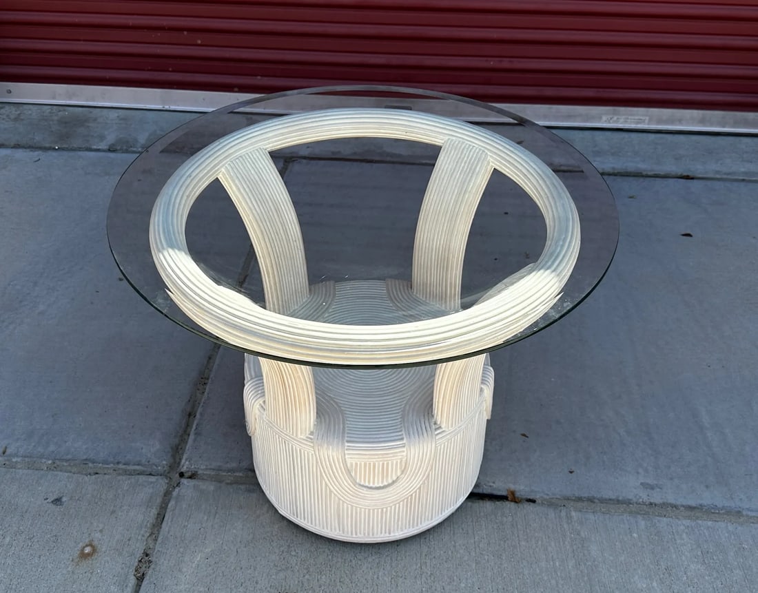 Cerused Pencil Reed Glass Top Side Tables-A Pair - 8