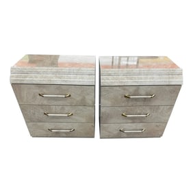 Pair of Postmodern Faux Marble Laminate Nightstands-3 Drawer