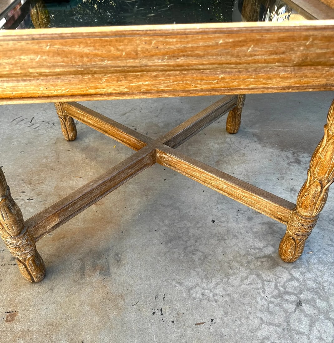 Kreiss Style Carved Wood Flower Petal Leg Side Table W/Glass Top - 5