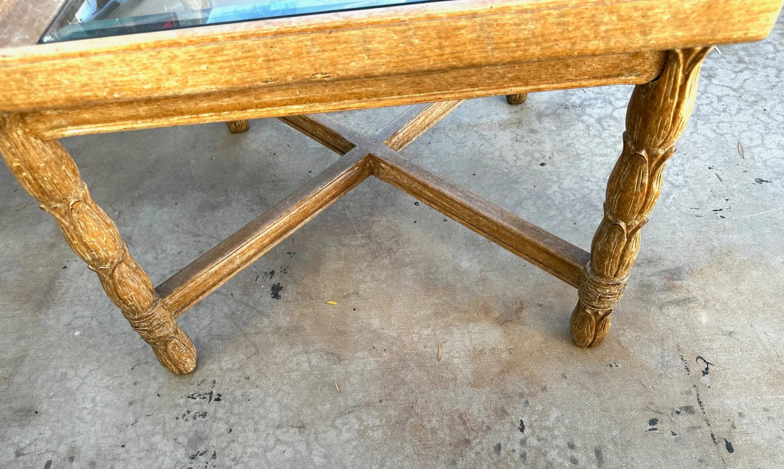 Kreiss Style Carved Wood Flower Petal Leg Side Table W/Glass Top - 6