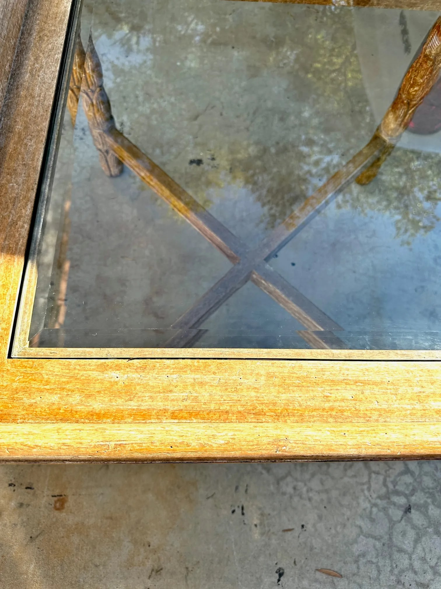 Kreiss Style Carved Wood Flower Petal Leg Side Table W/Glass Top - 7