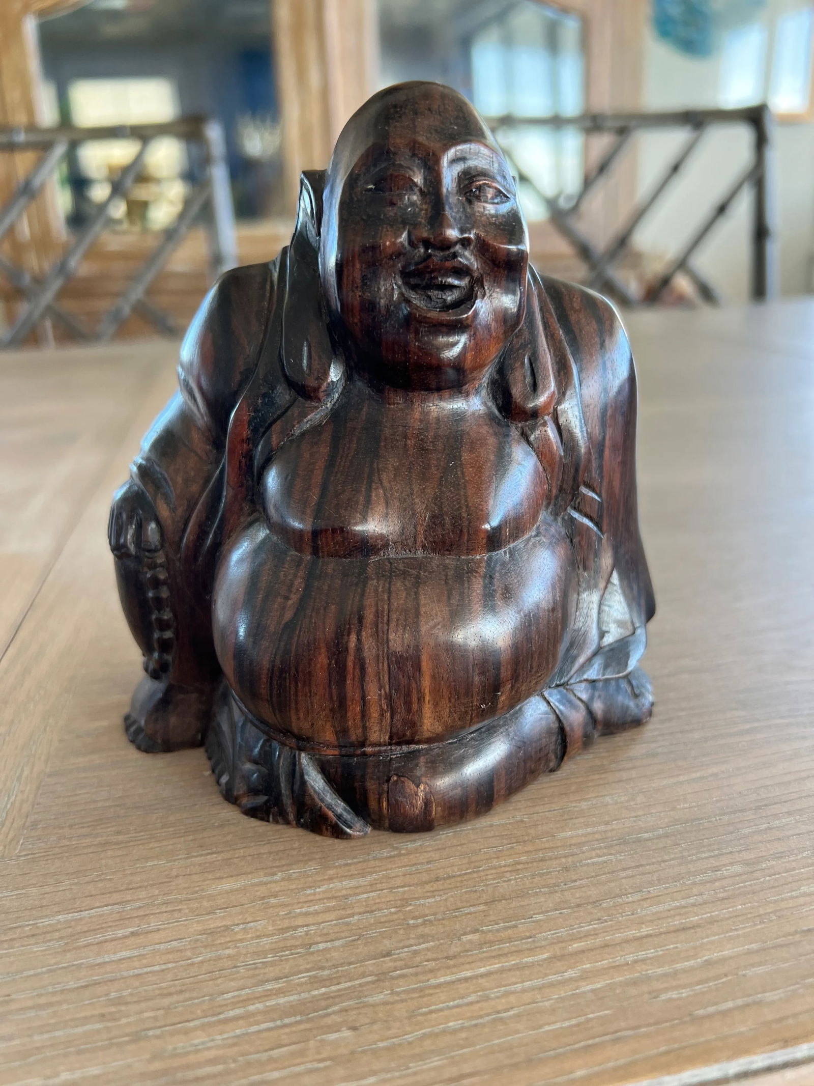 Vintage Laughing Happy Buddha Carved Statue - 2