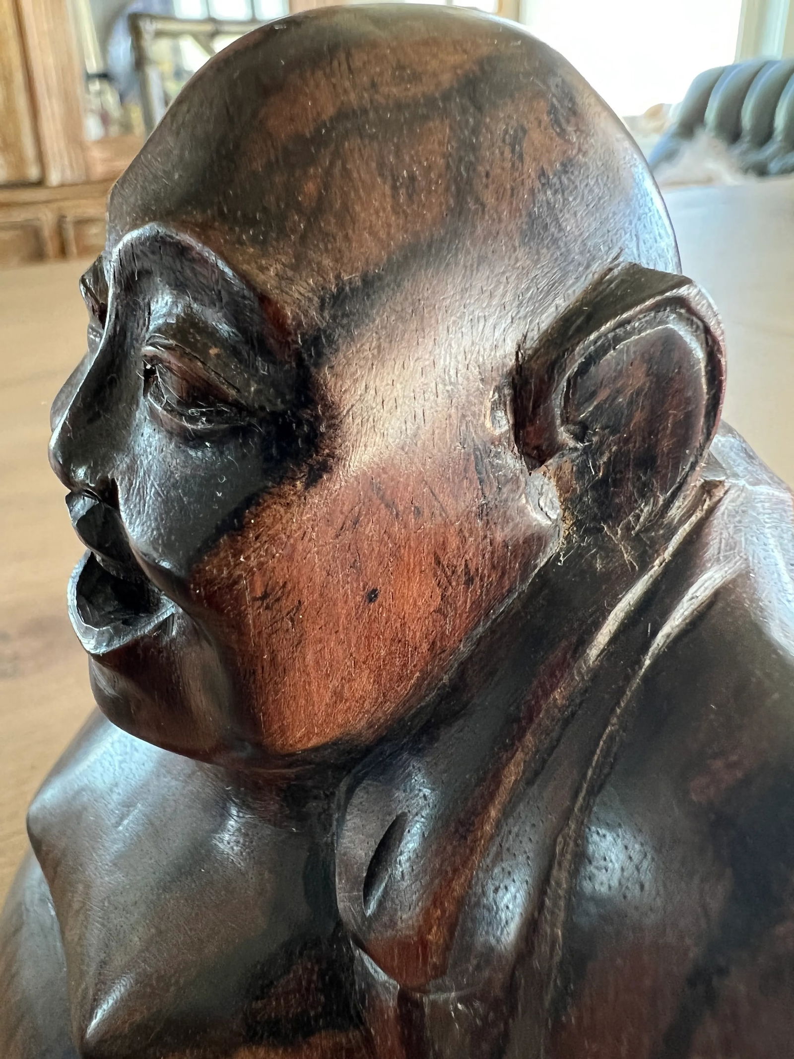 Vintage Laughing Happy Buddha Carved Statue - 3