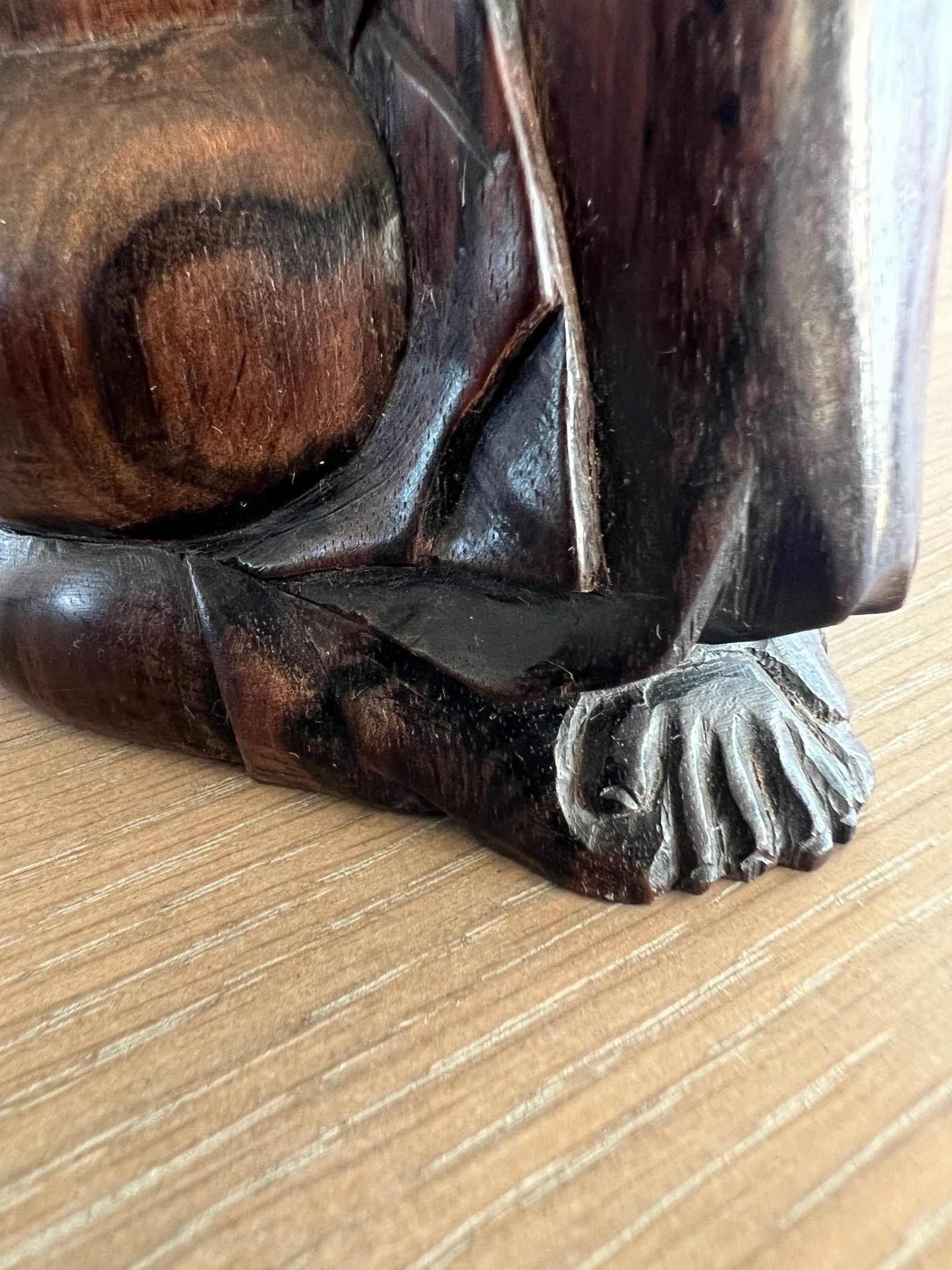 Vintage Laughing Happy Buddha Carved Statue - 4