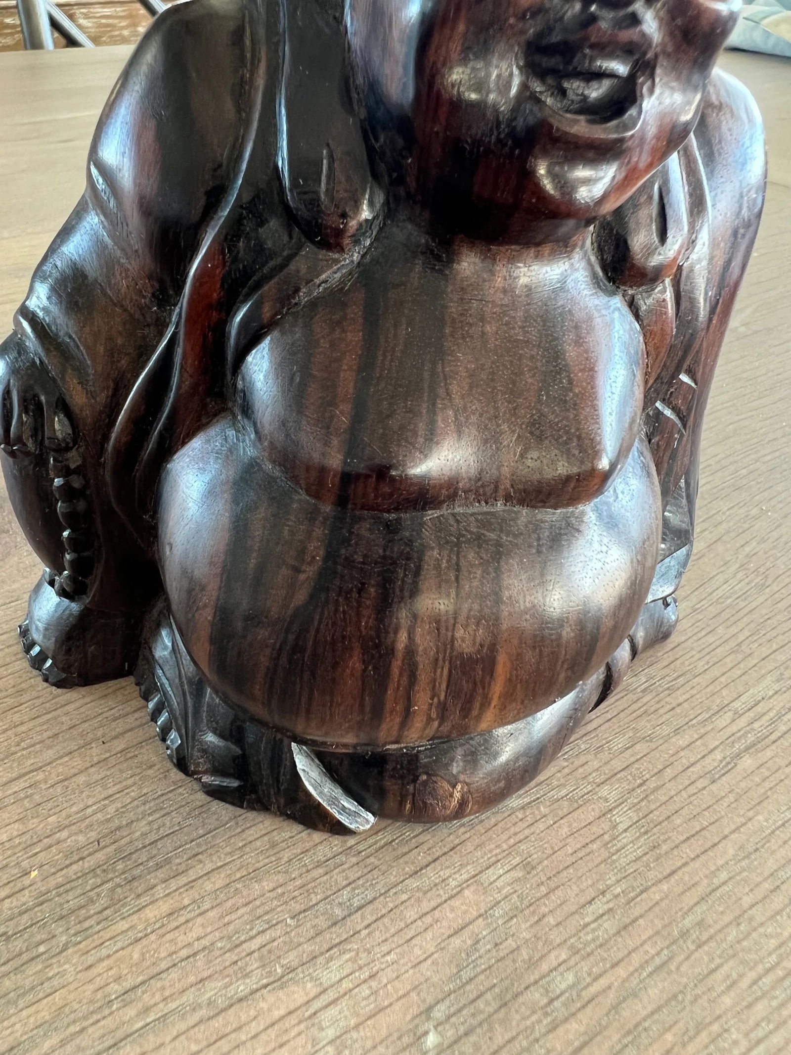 Vintage Laughing Happy Buddha Carved Statue - 7