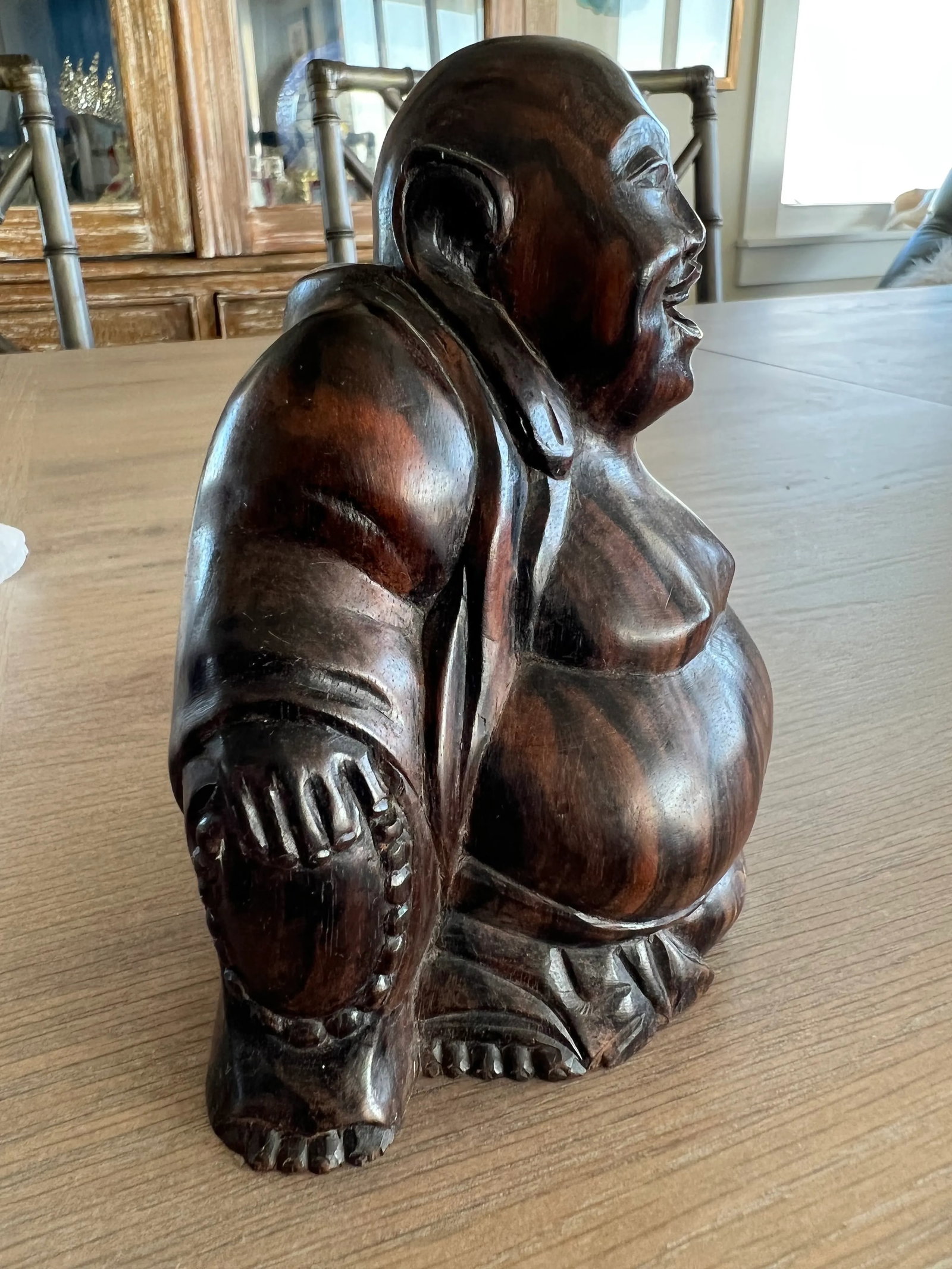 Vintage Laughing Happy Buddha Carved Statue - 9