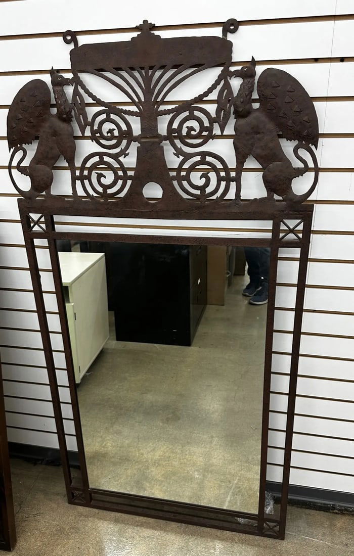 Wrought Iron Glass Top Console Table & Mirror Set-A Pair - 10