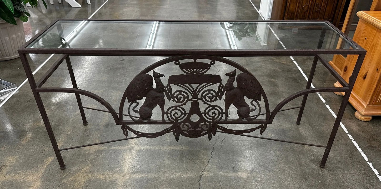 Wrought Iron Glass Top Console Table & Mirror Set-A Pair - 2