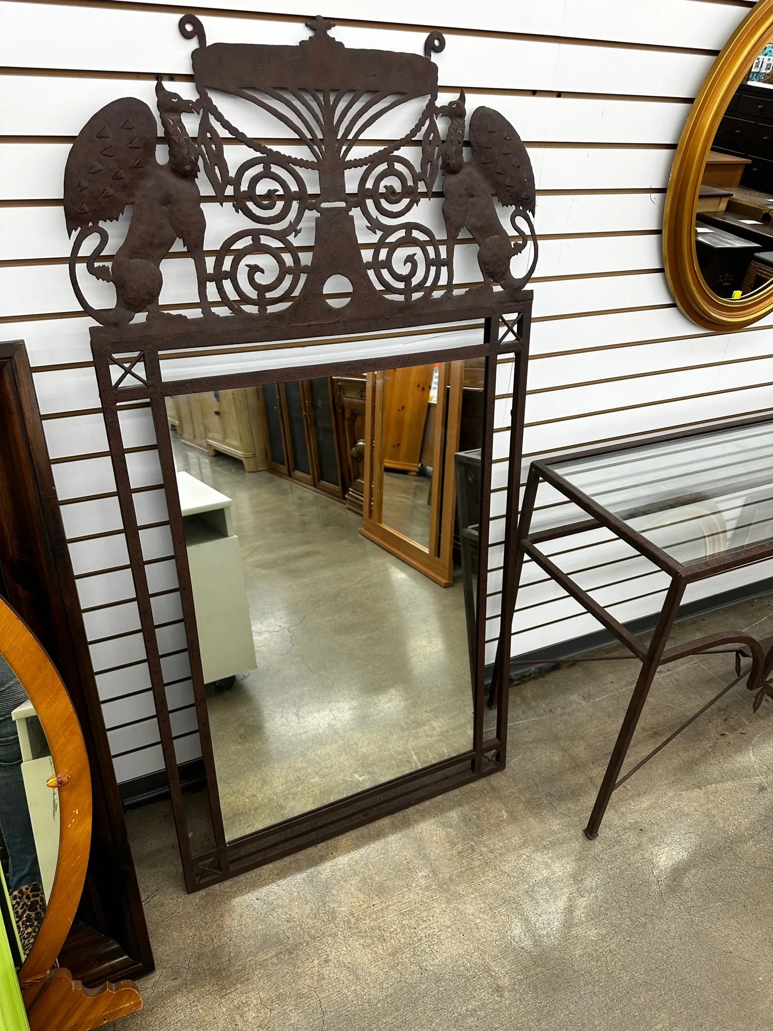 Wrought Iron Glass Top Console Table & Mirror Set-A Pair - 4