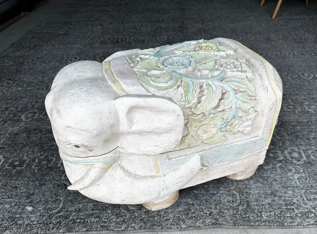 Hand Carved Elephant Wooden Stool - 10