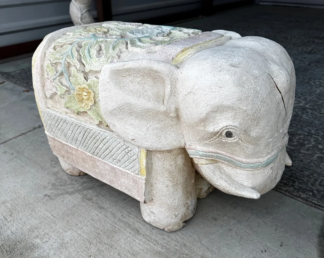 Hand Carved Elephant Wooden Stool - 2