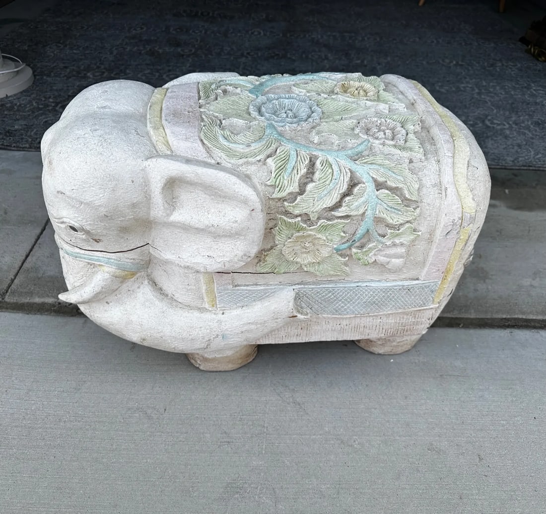 Hand Carved Elephant Wooden Stool - 4