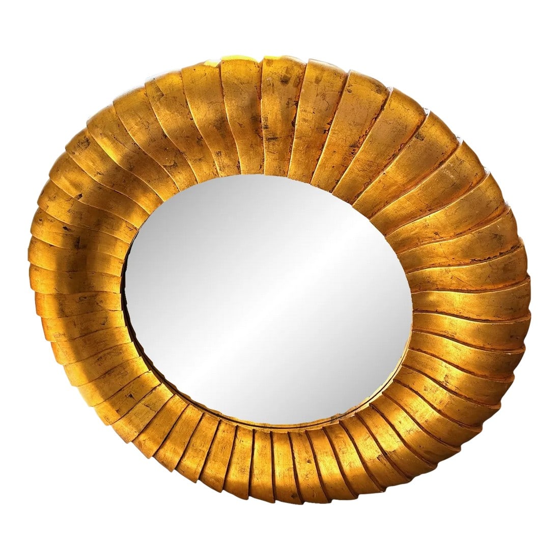 Oversized Contemporary Gold Gilt Mirror: Raschella Collection Oversized Sculptural Contemporary Gold Gilt Mirror, Frame is finished in a brushed gold leaf with intentional distressing. Would look amazing in the entry way. You can always pain