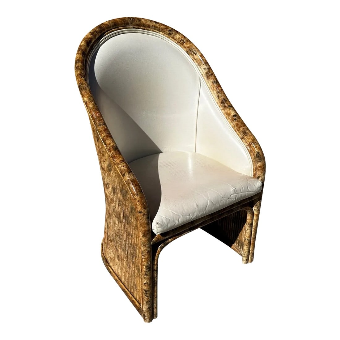 Gabriella Crespi Style Split Reed High Back Upholstered Barrel Chair (1 of 9)