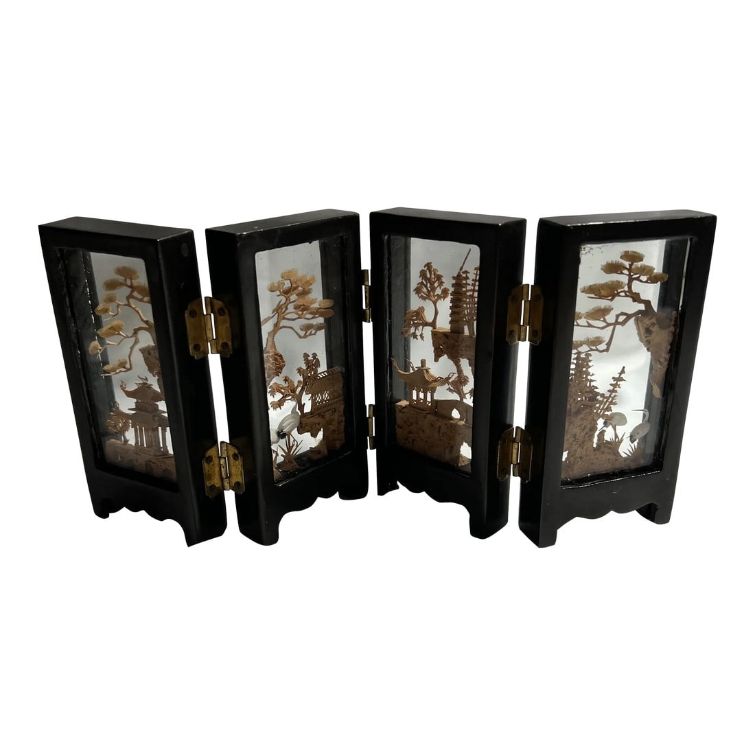 Chinoiserie Mini Folding Screen Cork Sculpture Asian Design (1 of 13)