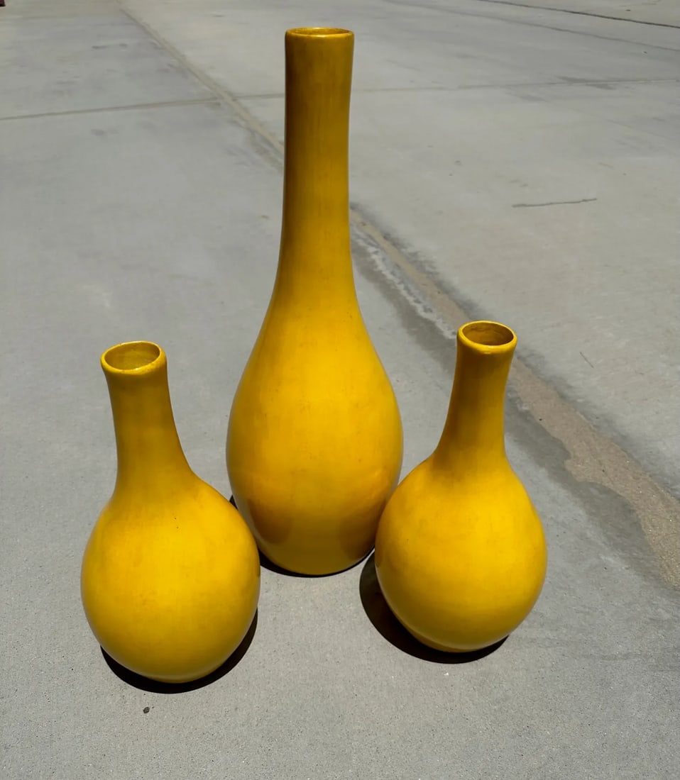 Bright Yellow Trio of Decorative Vases-A Set - 2