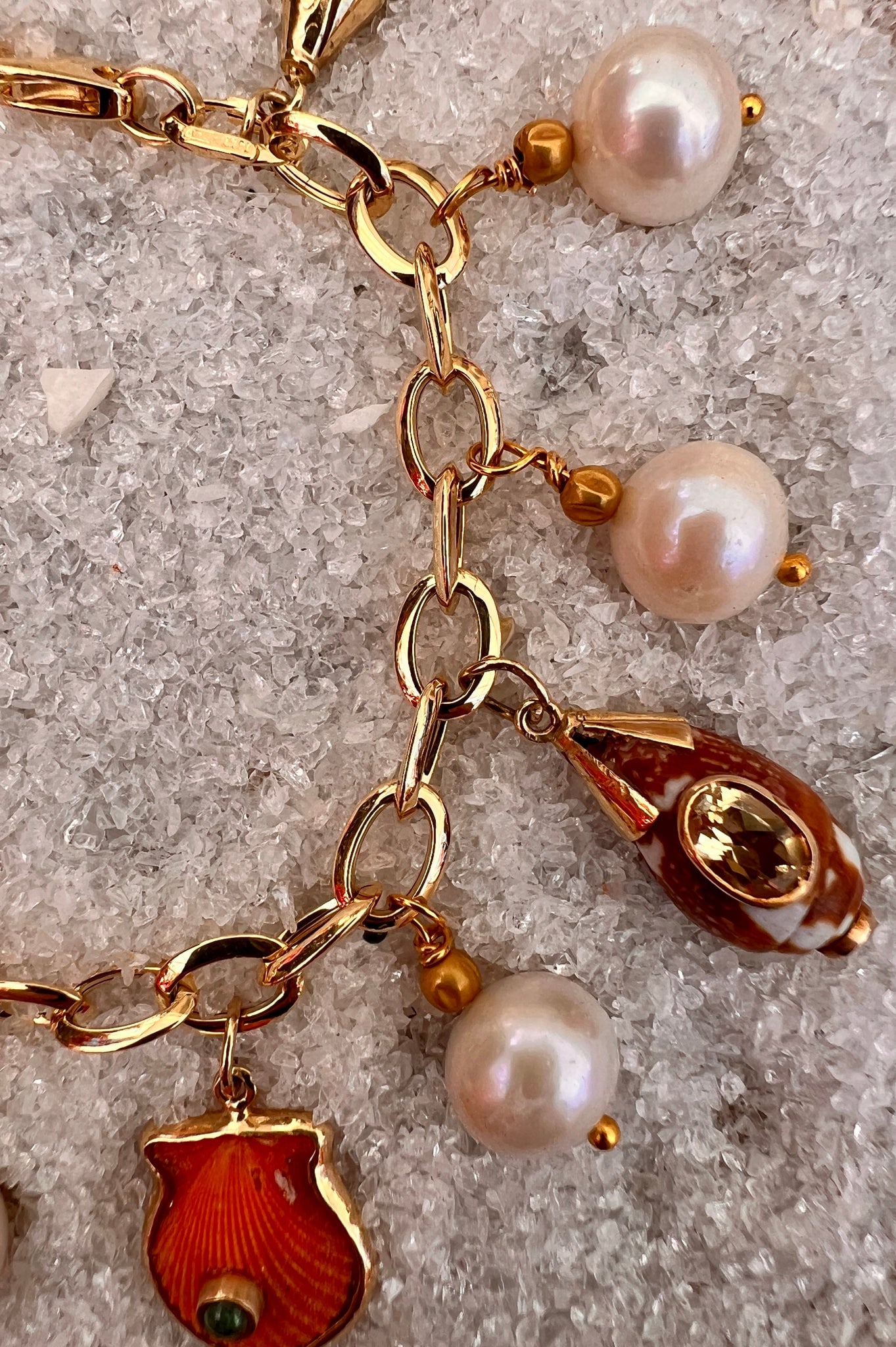 14-karat Charm Bracelet with Pearls & Shell Charms - 3