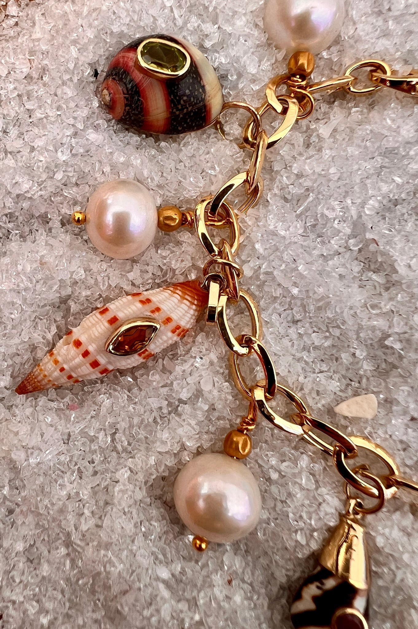 14-karat Charm Bracelet with Pearls & Shell Charms - 4