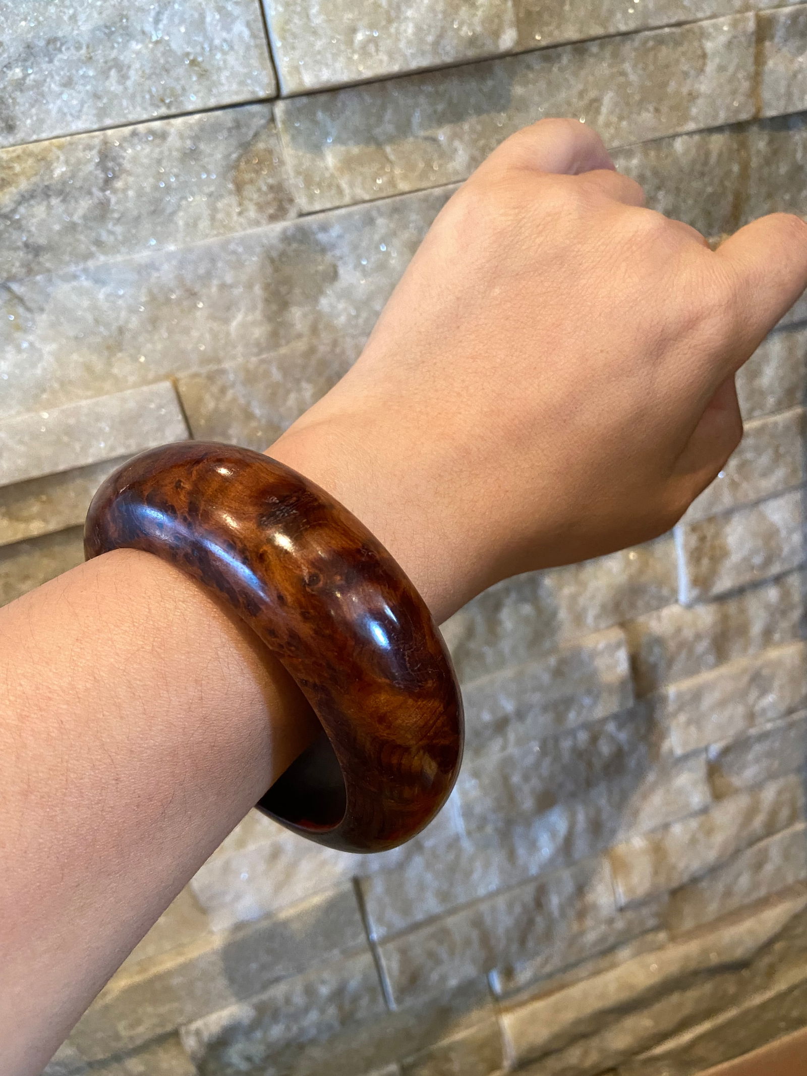 Moroccan high quality Solid Thuya Burl Wood Full Grimace Pattern Bangle - 12