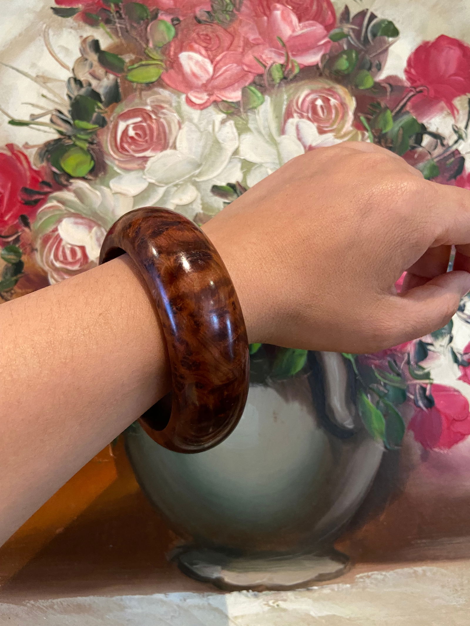 Moroccan high quality Solid Thuya Burl Wood Full Grimace Pattern Bangle - 13