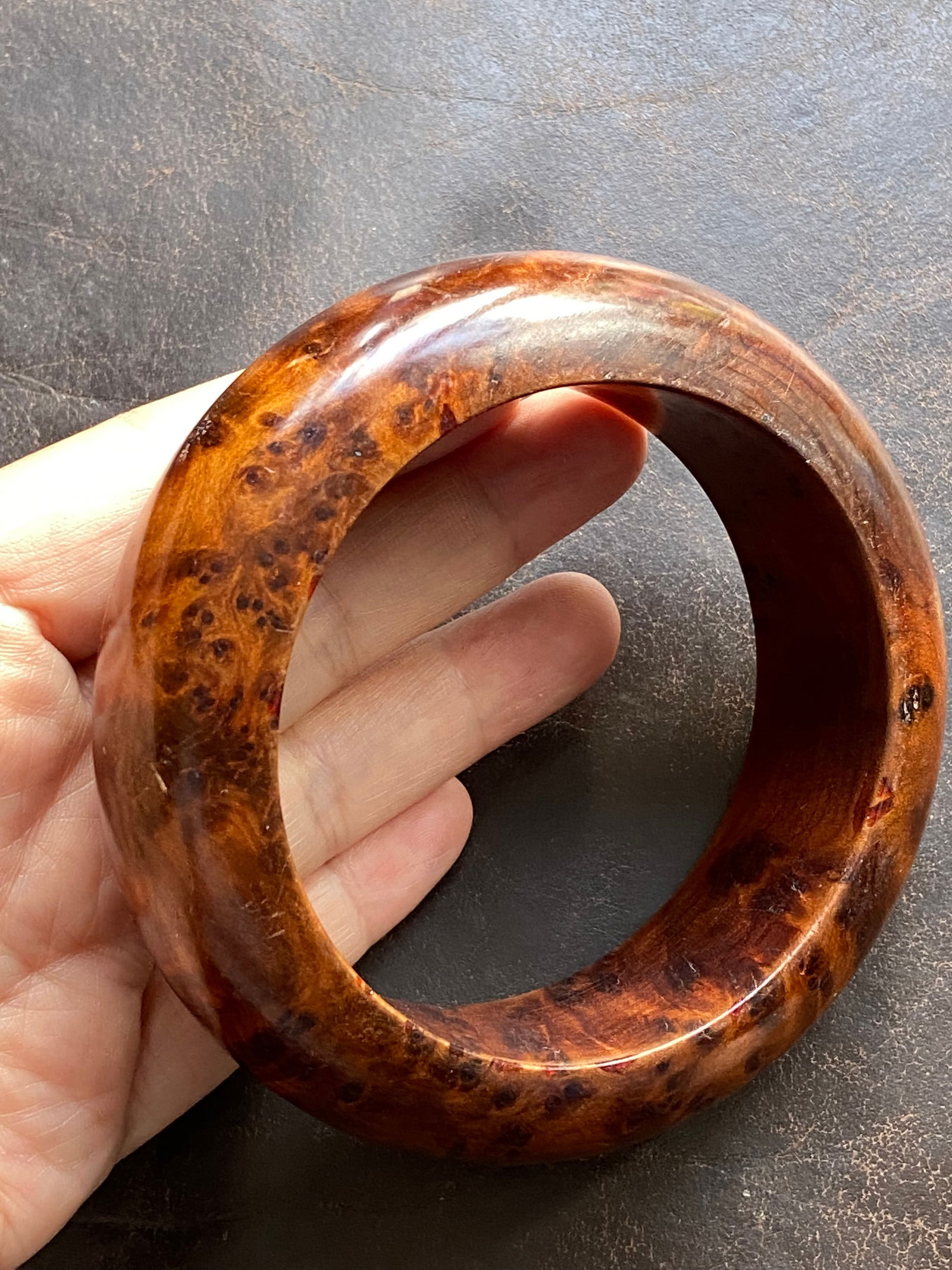 Moroccan high quality Solid Thuya Burl Wood Full Grimace Pattern Bangle - 5